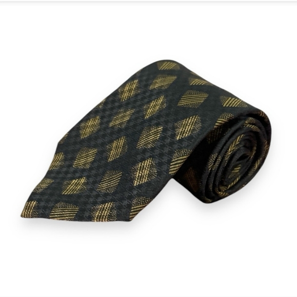 VALENTINO 100% Silk Cravatte Charcoal & Gold Print